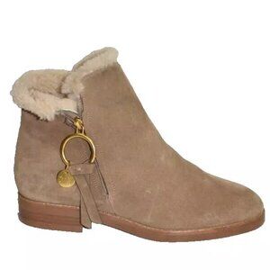 New! See by Chloe Women's Louise Shearling Low Heel Booties Tan 41 11 US DD410